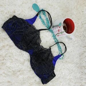 VS
38C Black Blue Lace Mesh Balconet Very Sexy Bra